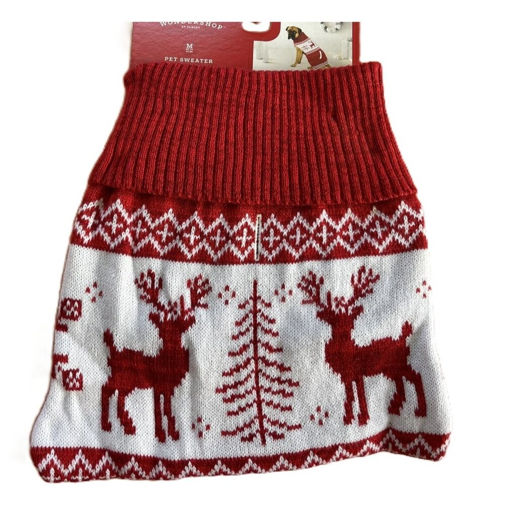 Pet Holiday Themed Sweater Red White Reindeer Medium up to 40lbs PT015